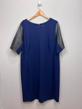 Alexia Admor Blue Sheath Dress 2X Faux Leather Sleeve Career Cocktail